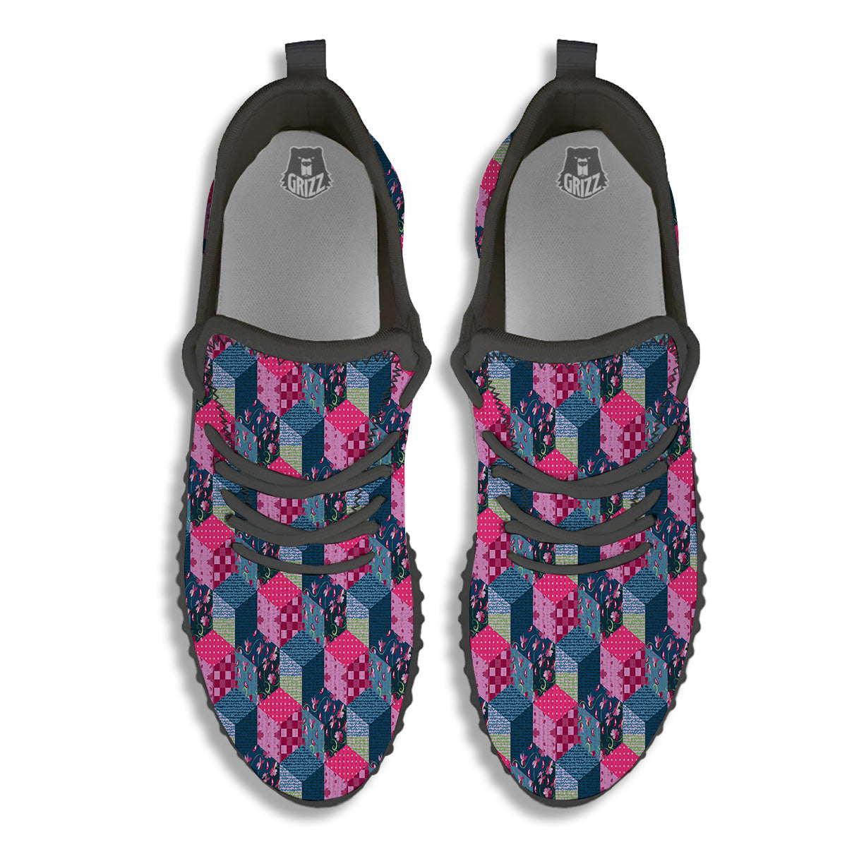 Cute Floral Patchwork Print Pattern Black Walking Shoes-grizzshop