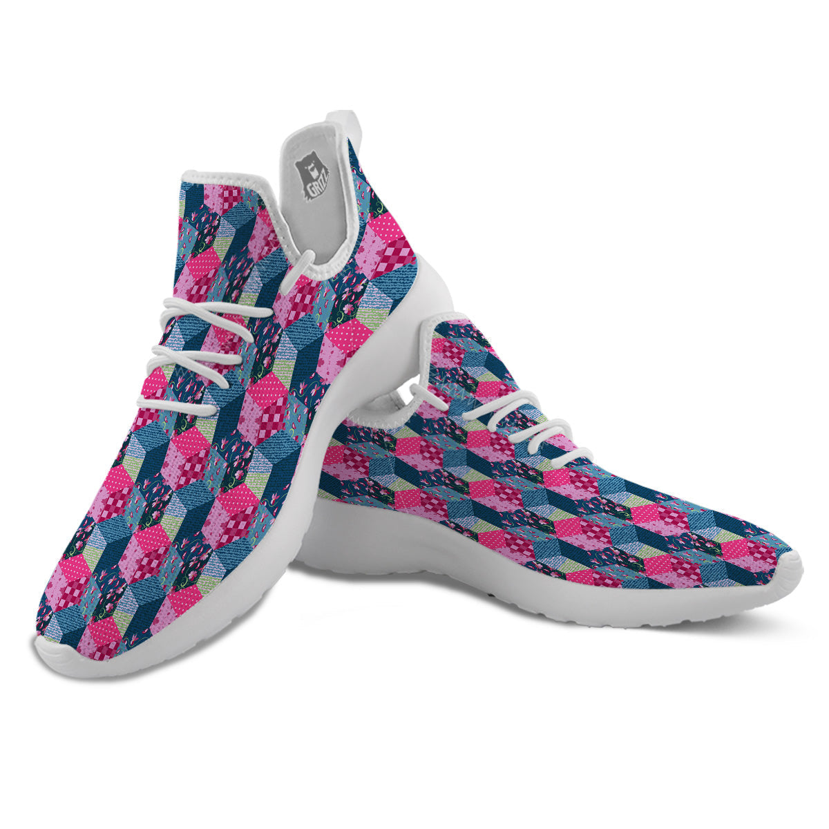 Cute Floral Patchwork Print Pattern White Athletic Shoes-grizzshop