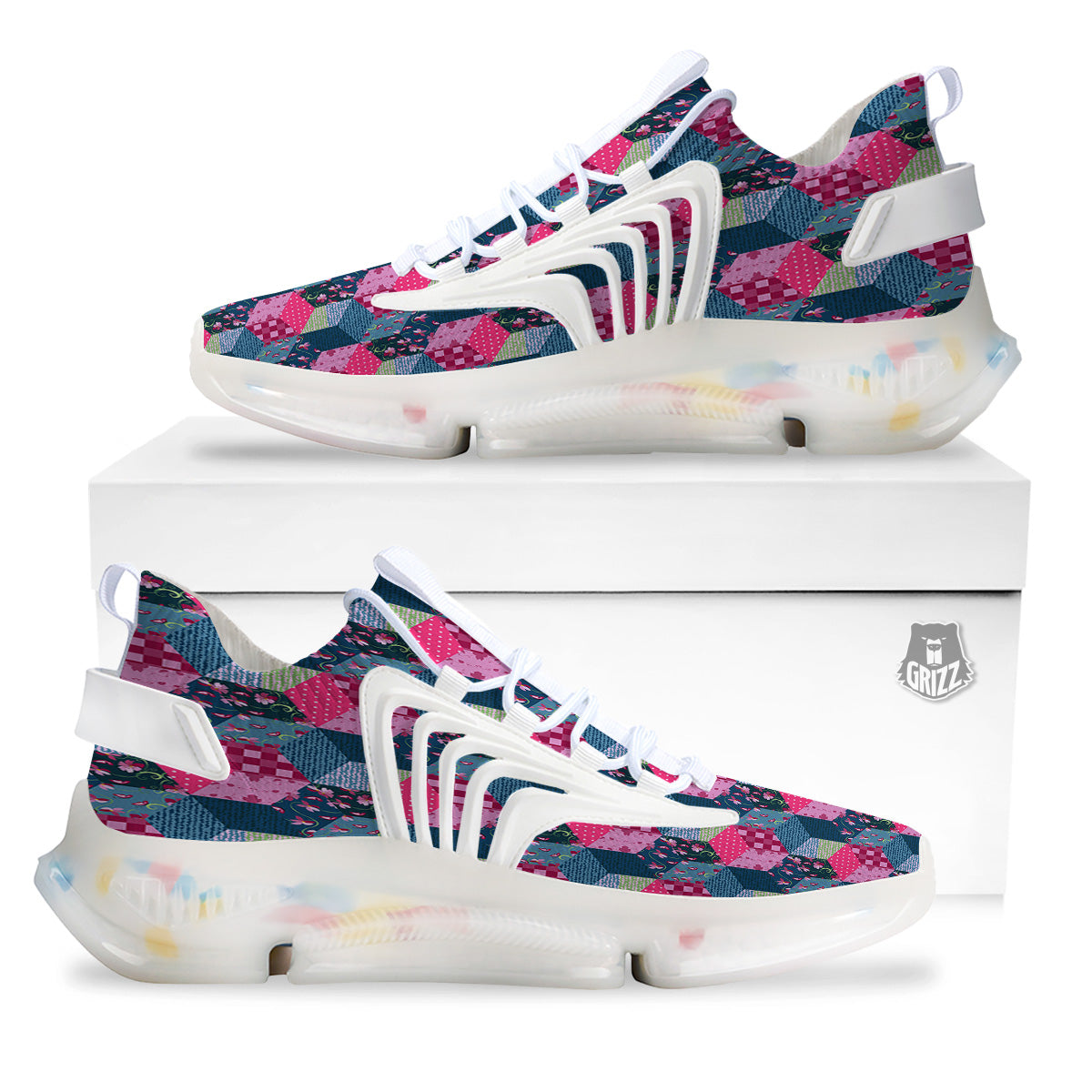 Cute Floral Patchwork Print Pattern White Gym Shoes-grizzshop