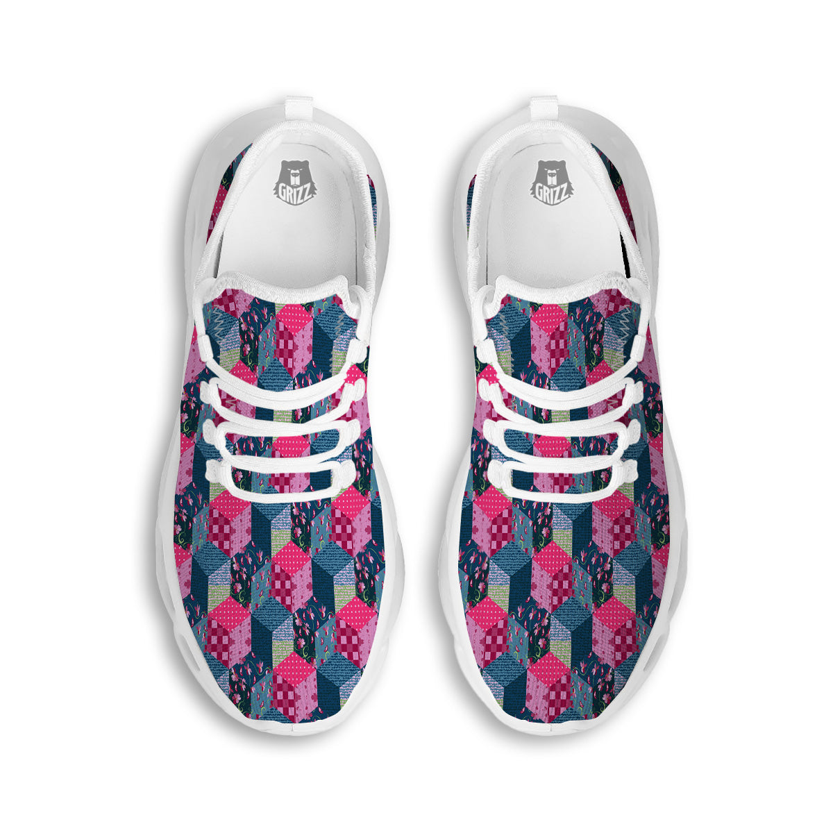 Cute Floral Patchwork Print Pattern White Running Shoes-grizzshop