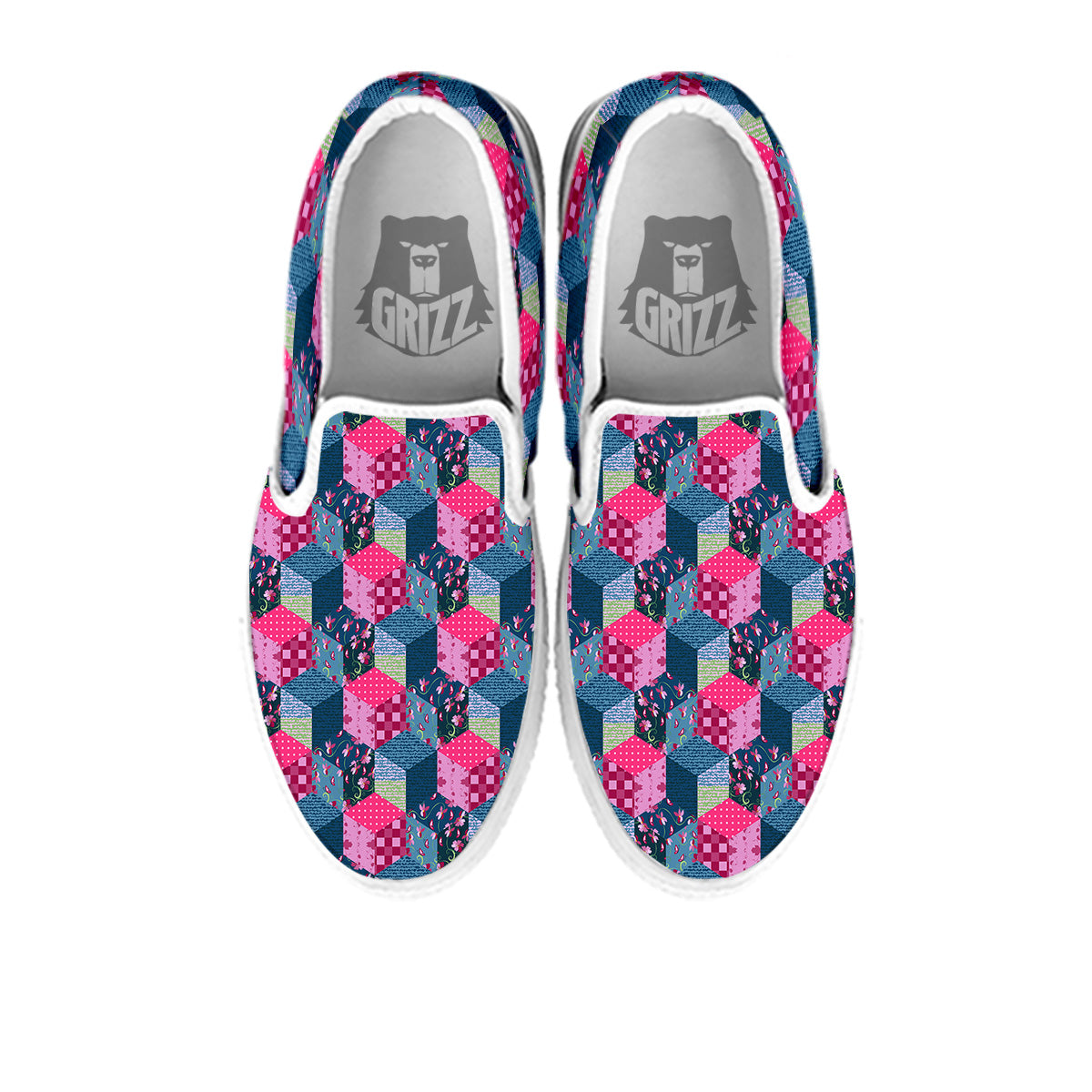 Cute Floral Patchwork Print Pattern White Slip On Shoes-grizzshop