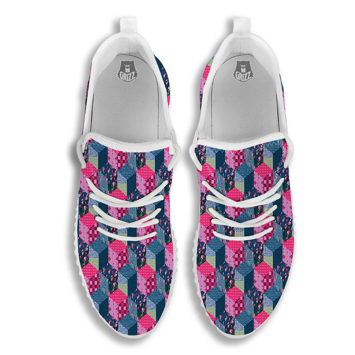 Cute Floral Patchwork Print Pattern White Walking Shoes-grizzshop