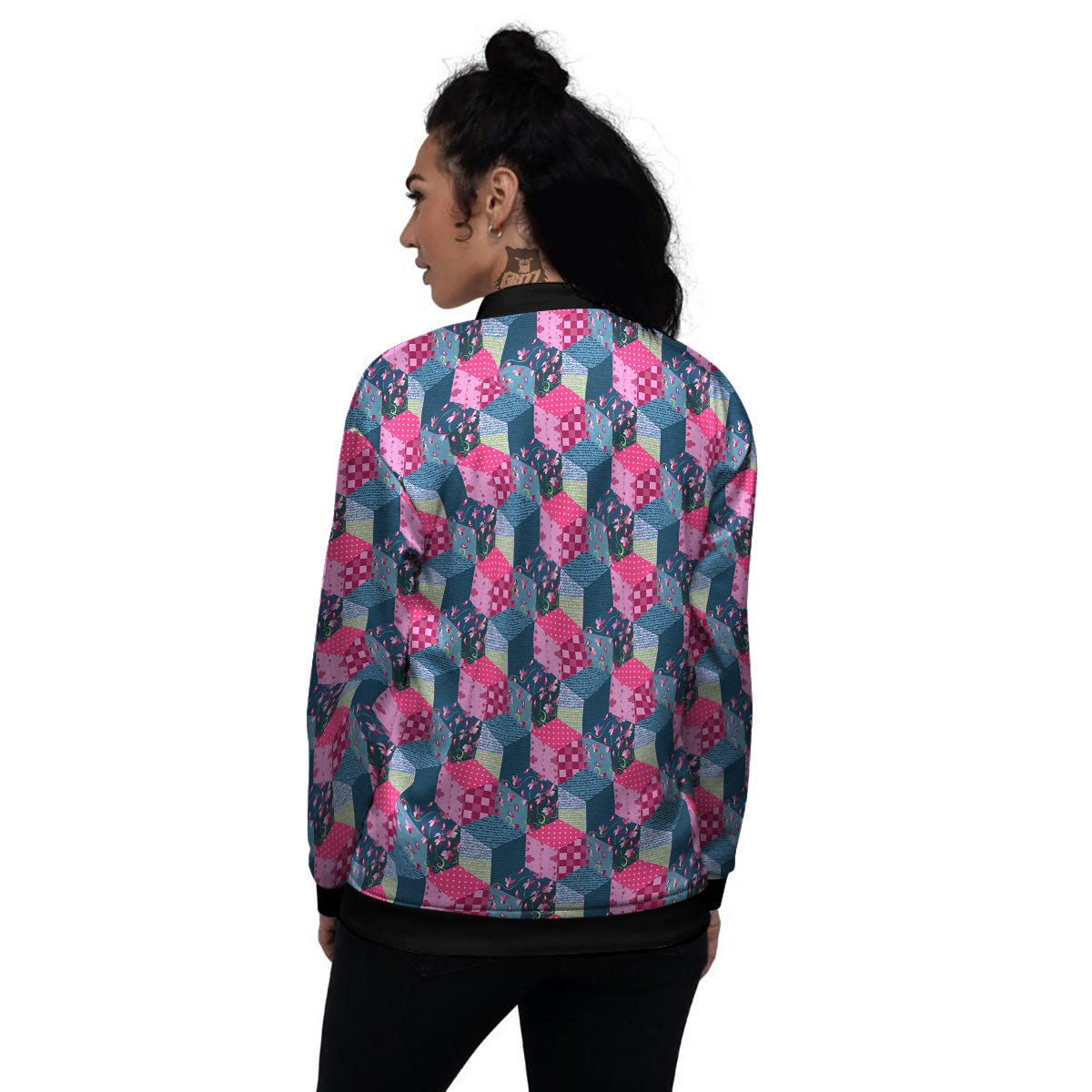 Cute Floral Patchwork Print Pattern Women's Bomber Jacket-grizzshop