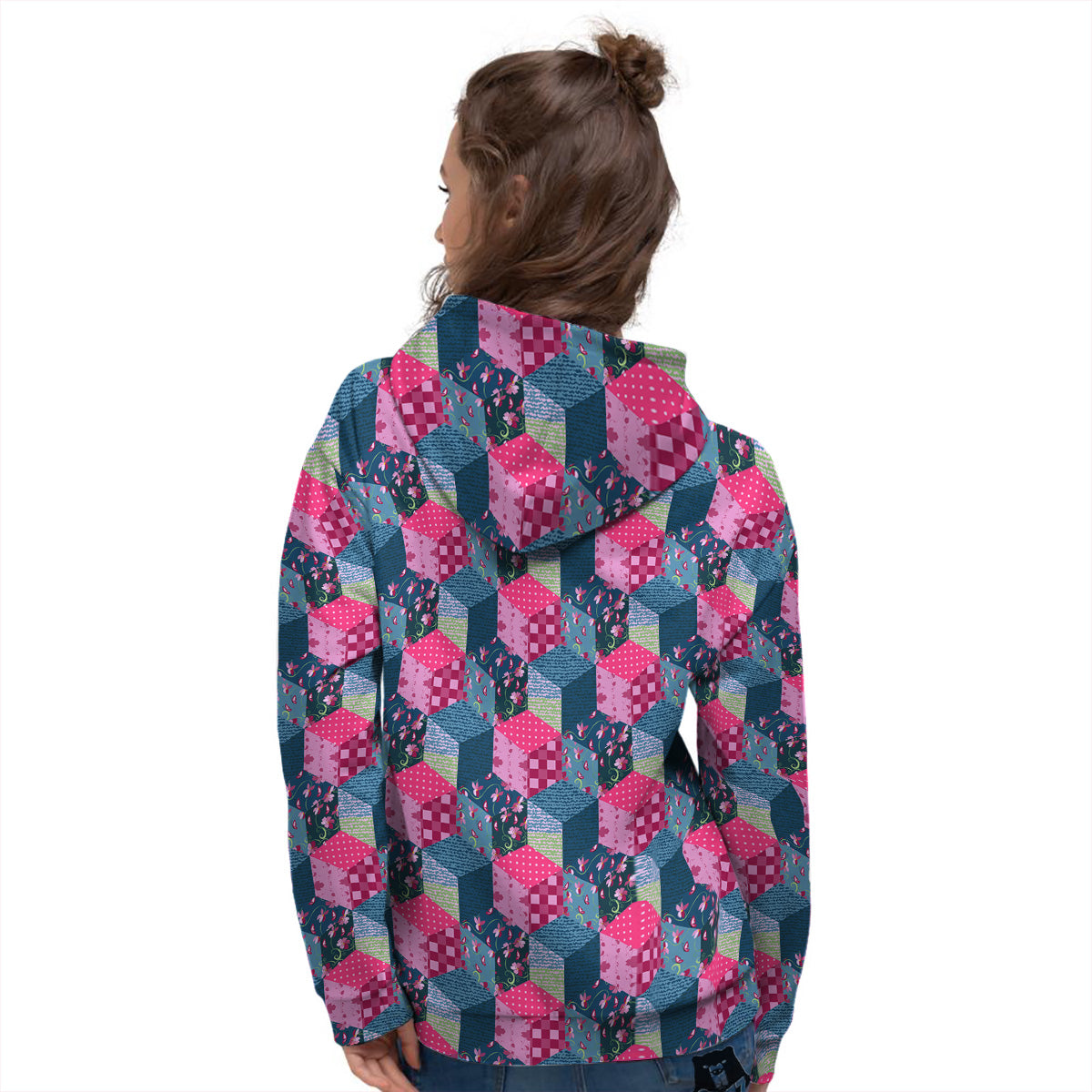 Cute Floral Patchwork Print Pattern Women's Hoodie-grizzshop