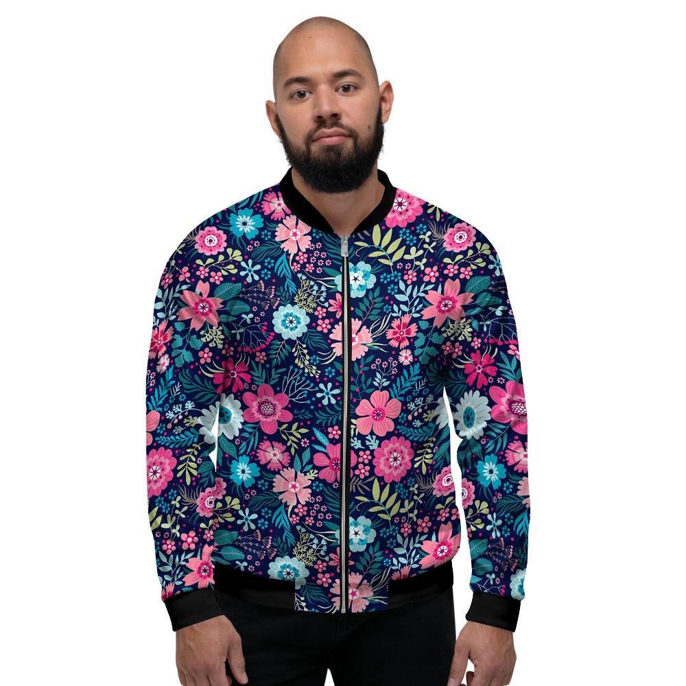 Cute Flower Floral Print Men's Bomber Jacket-grizzshop