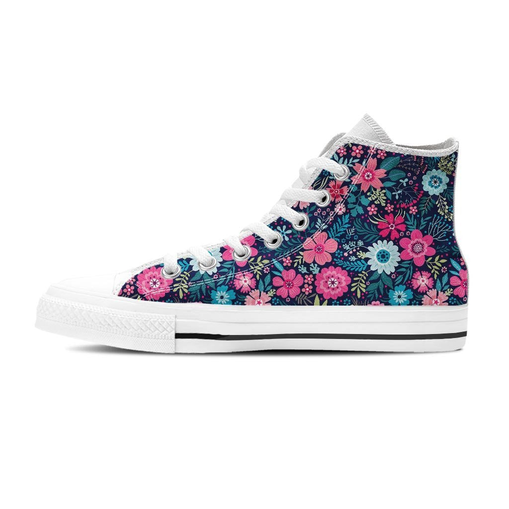 Cute Flower Floral Print Women's High Top Shoes-grizzshop