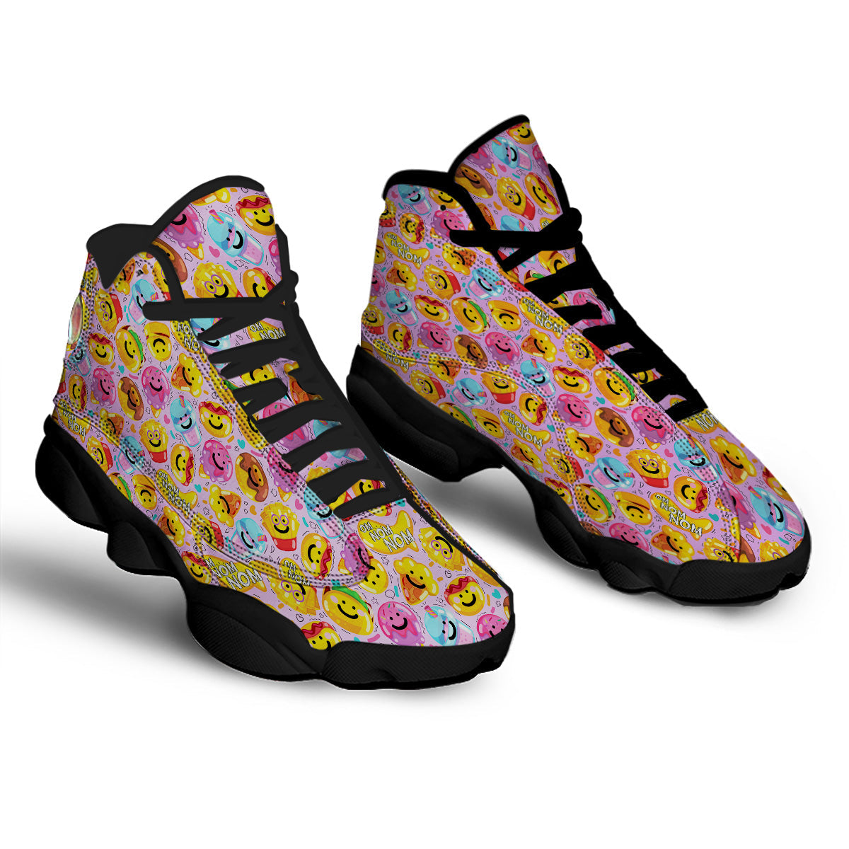 Cute Food Emoji Print Pattern Black Basketball Shoes-grizzshop