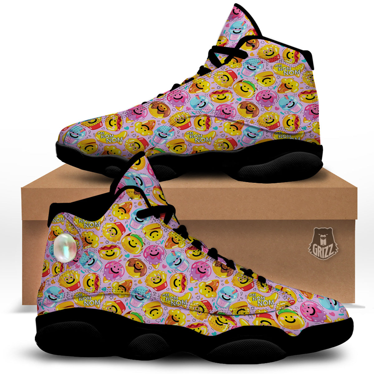 Cute Food Emoji Print Pattern Black Basketball Shoes-grizzshop