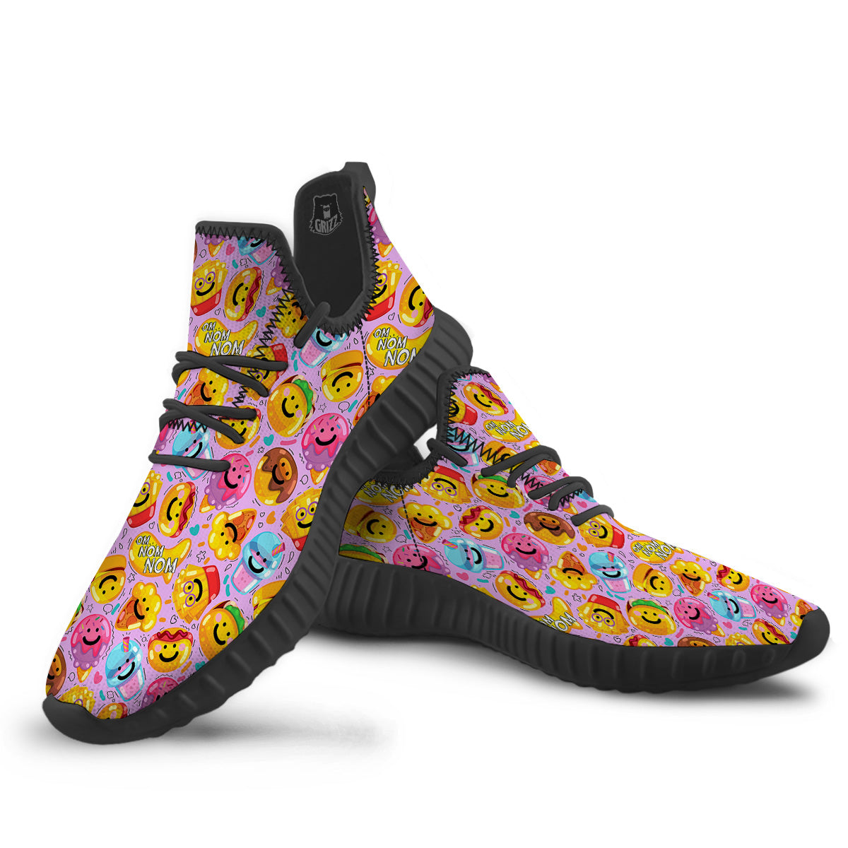 Cute Food Emoji Print Pattern Black Walking Shoes-grizzshop