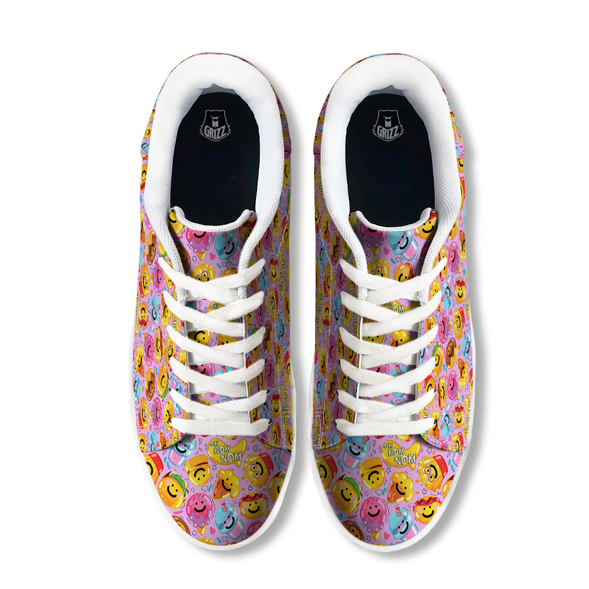 Cute Food Emoji Print Pattern White Low Top Sneakers-grizzshop