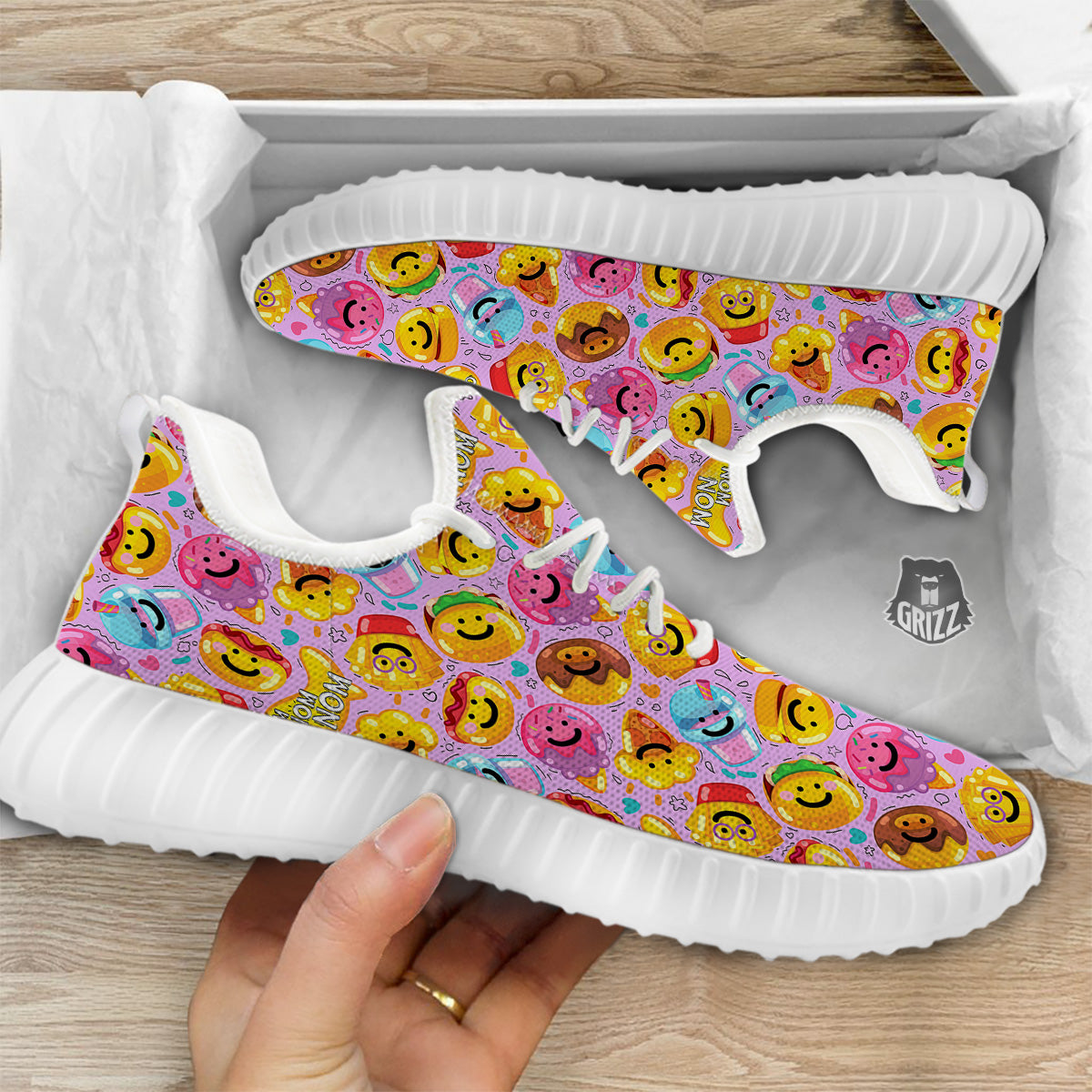 Cute Food Emoji Print Pattern White Walking Shoes-grizzshop