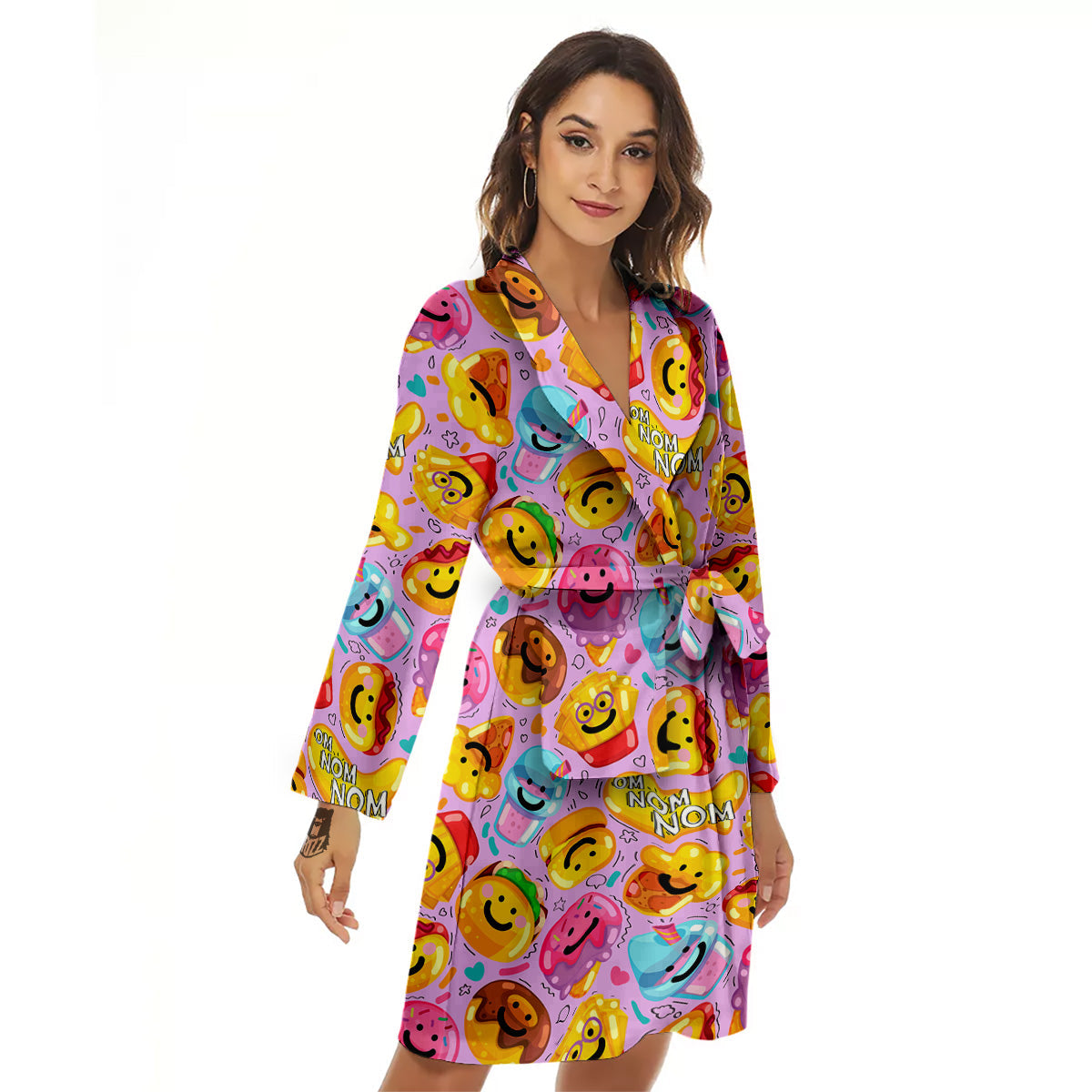 Cute Food Emoji Print Pattern Women's Robe-grizzshop