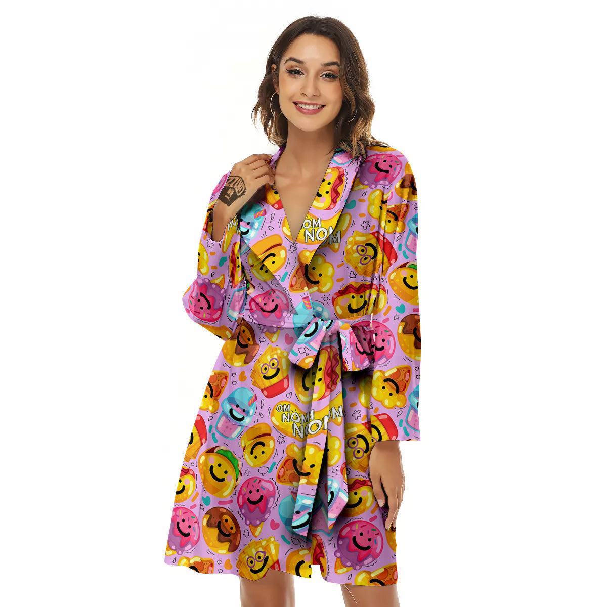 Cute Food Emoji Print Pattern Women's Robe-grizzshop