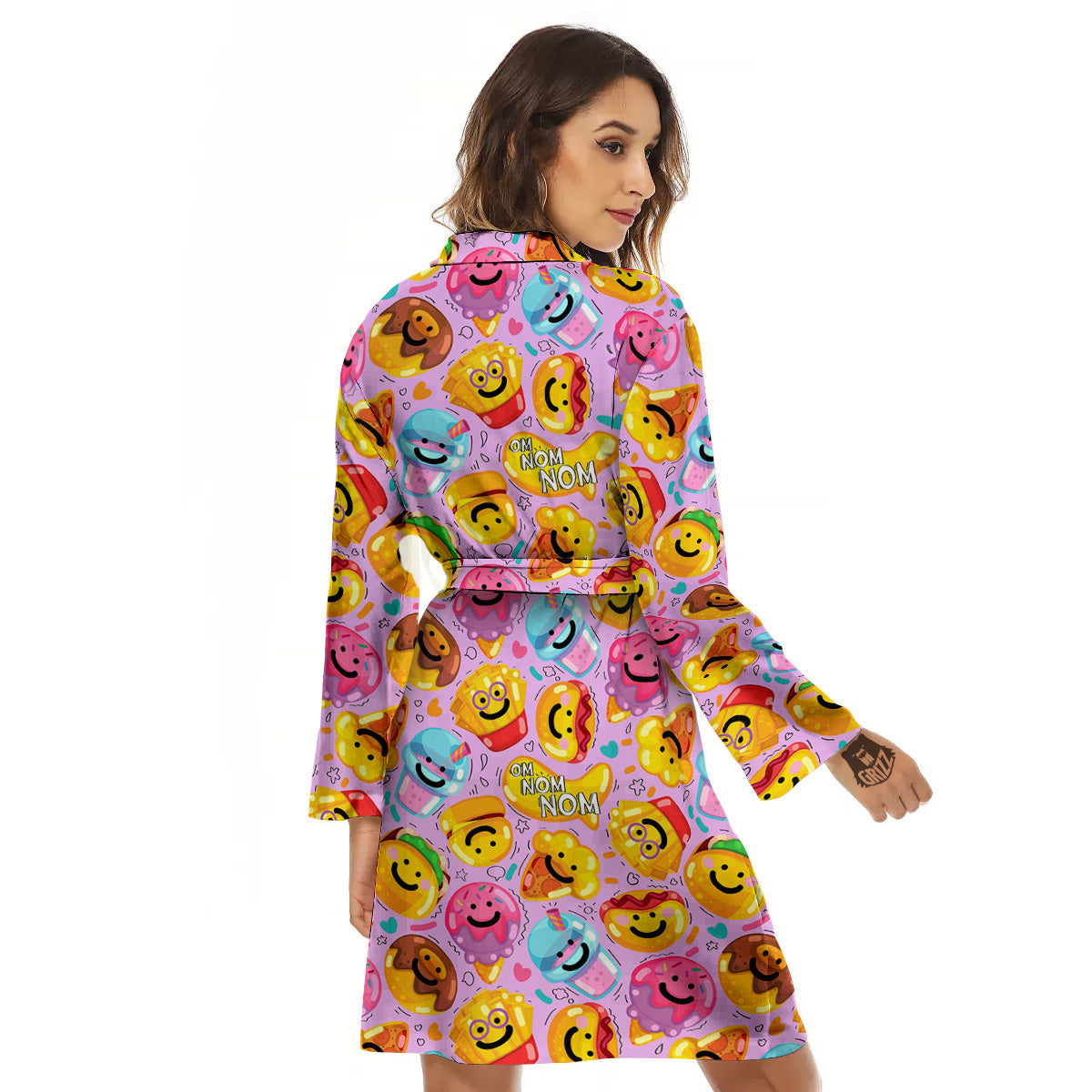 Cute Food Emoji Print Pattern Women's Robe-grizzshop