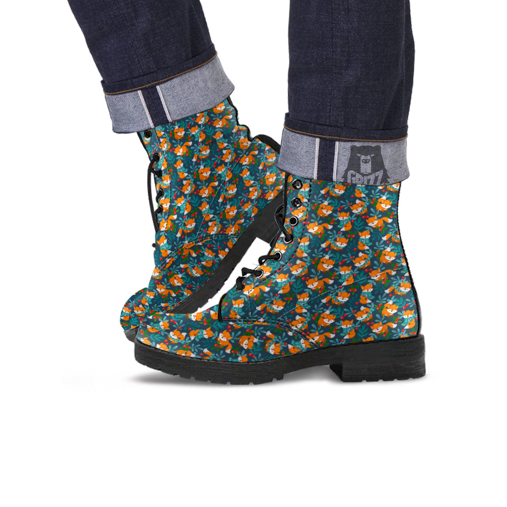 Cute Fox Print Pattern Leather Boots-grizzshop