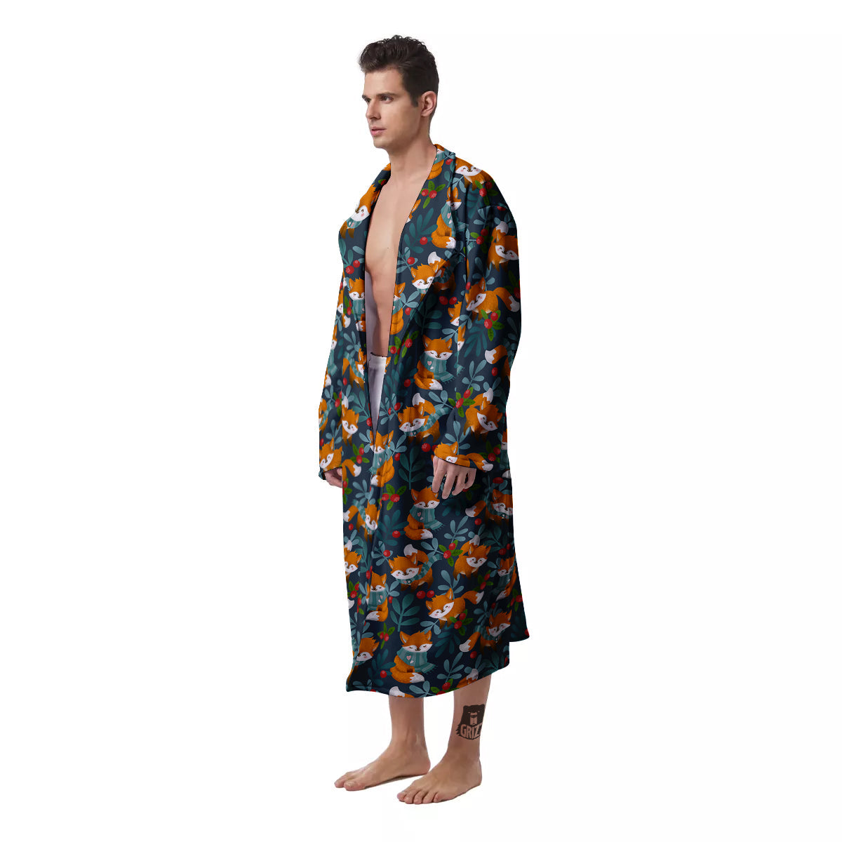 Cute Fox Print Pattern Men's Robe-grizzshop