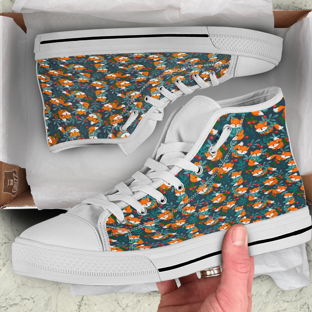 Cute Fox Print Pattern White High Top Shoes-grizzshop