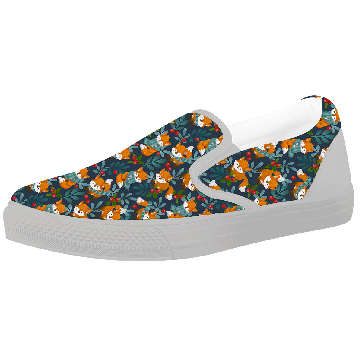 Cute Fox Print Pattern White Slip On Shoes-grizzshop