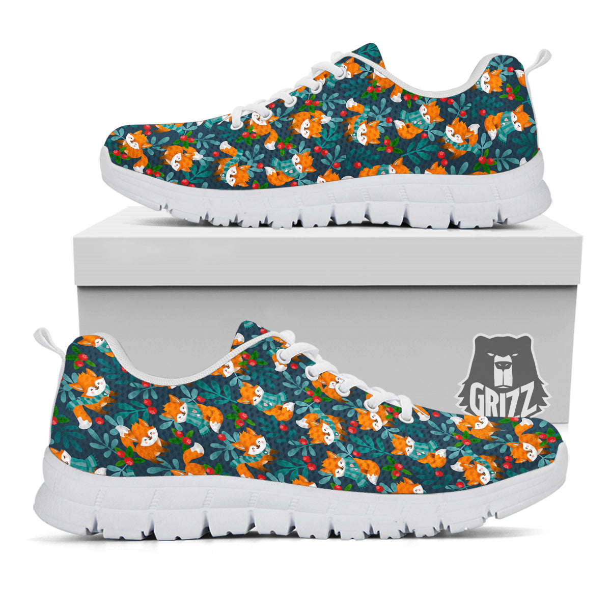 Cute Fox Print Pattern White Sneaker-grizzshop