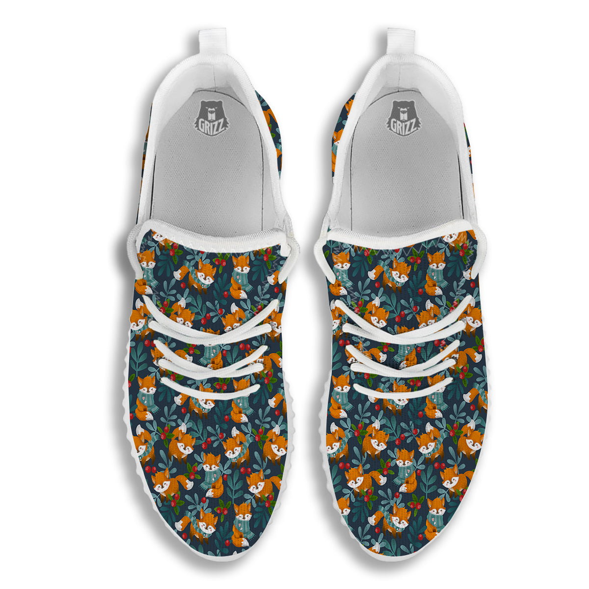 Cute Fox Print Pattern White Walking Shoes-grizzshop