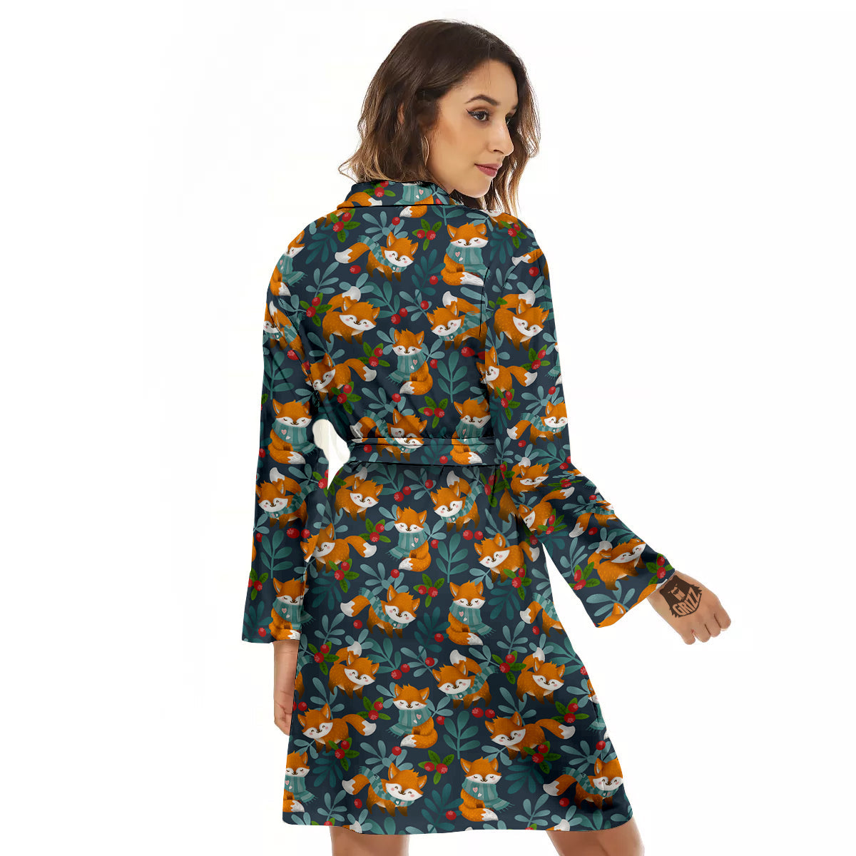 Cute Fox Print Pattern Women's Robe-grizzshop
