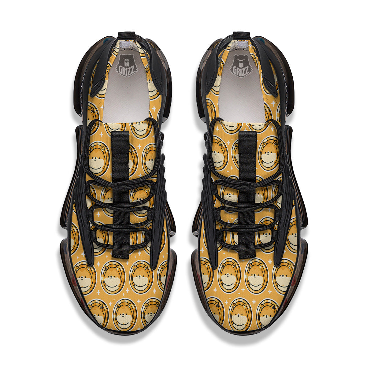 Cute Funny Crypto Dogecoin Print Pattern Black Gym Shoes-grizzshop