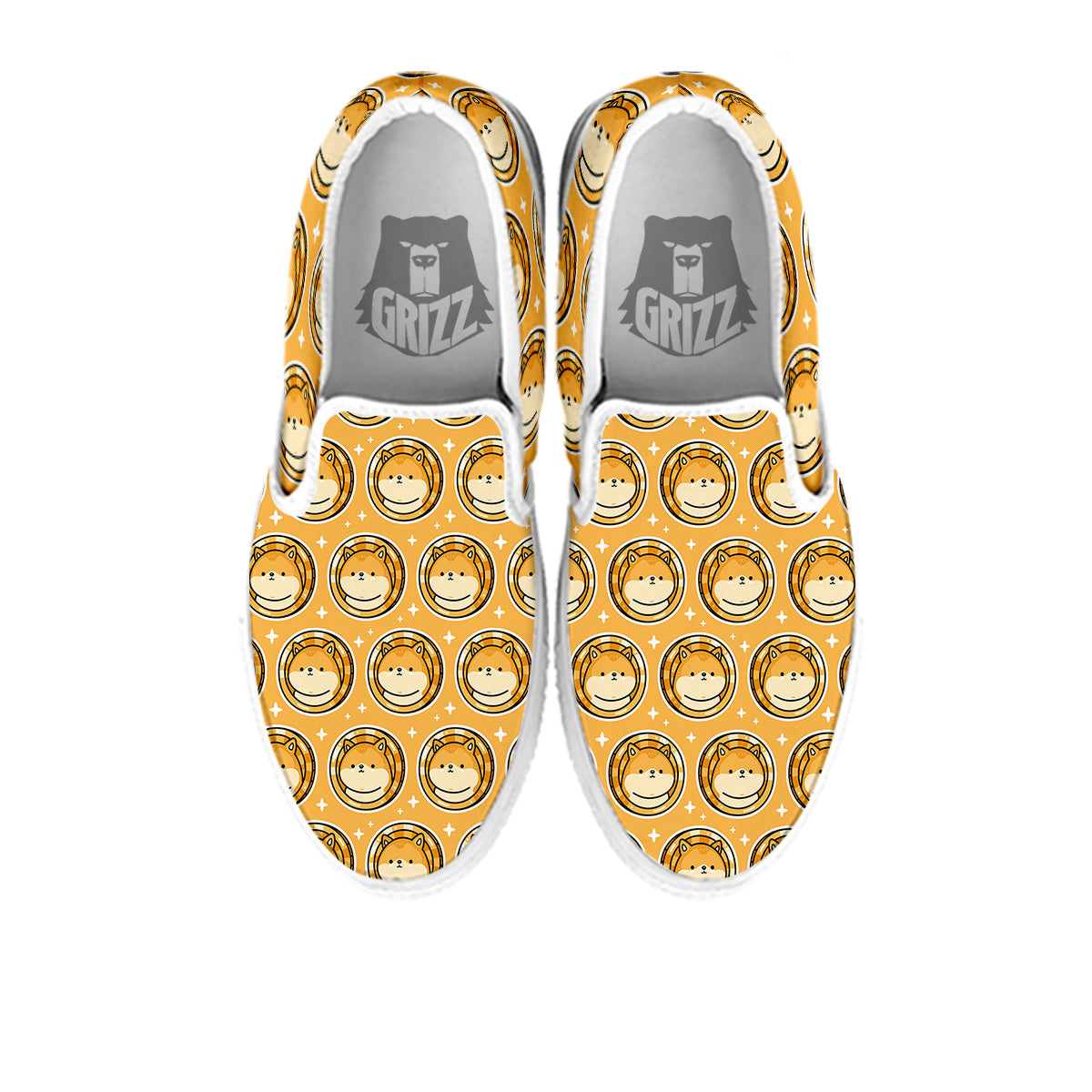 Cute Funny Crypto Dogecoin Print Pattern White Slip On Shoes-grizzshop