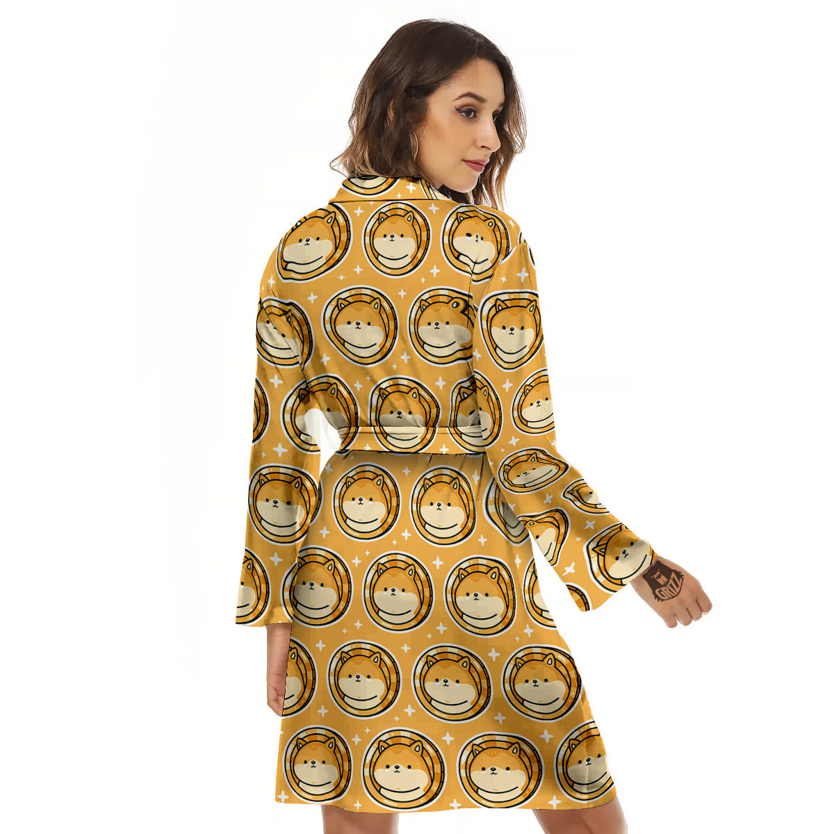 Cute Funny Crypto Dogecoin Print Pattern Women's Robe-grizzshop