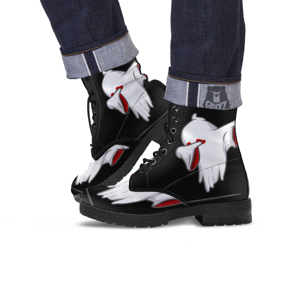 Cute Ghost Dap Print Leather Boots-grizzshop