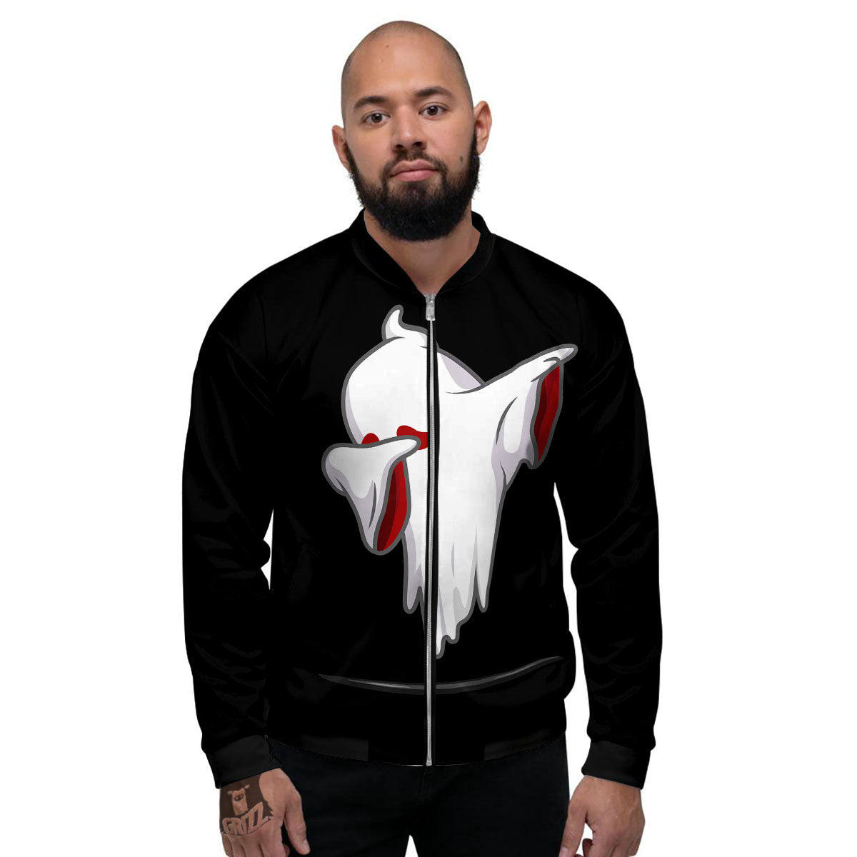 Cute Ghost Dap Print Men's Bomber Jacket-grizzshop