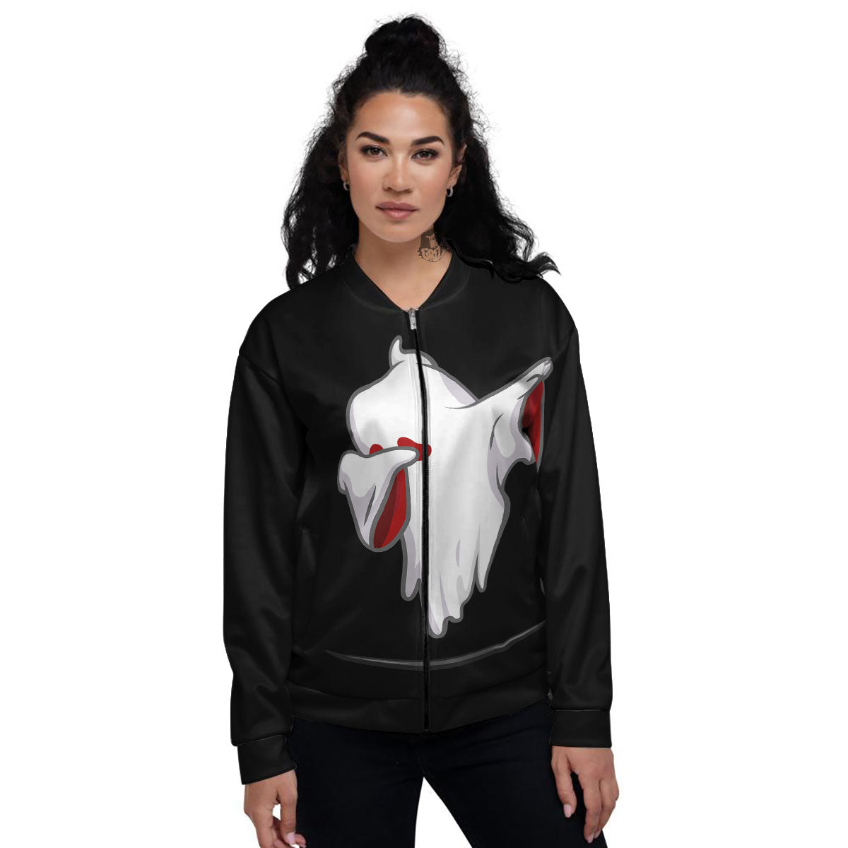 Cute Ghost Dap Print Women's Bomber Jacket-grizzshop
