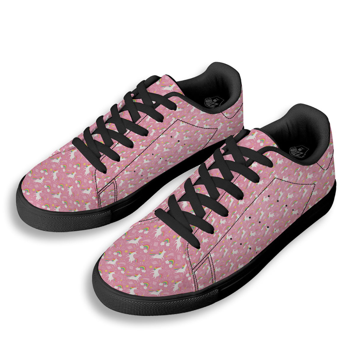 Cute Girly Unicorn Print Pattern Black Low Top Sneakers-grizzshop