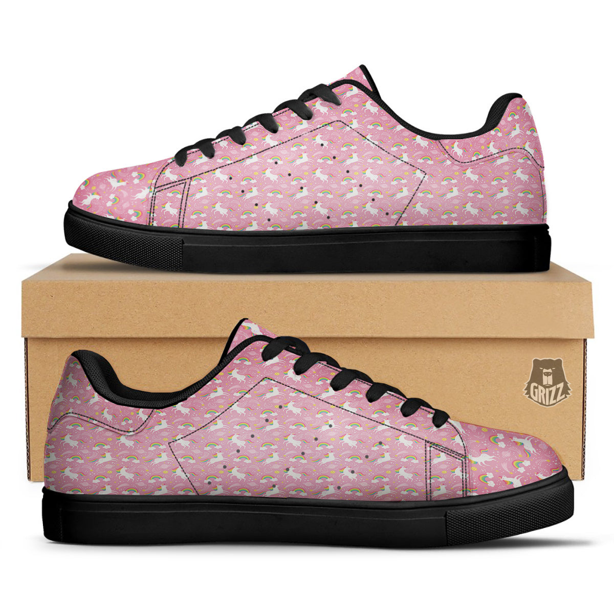 Cute Girly Unicorn Print Pattern Black Low Top Sneakers-grizzshop