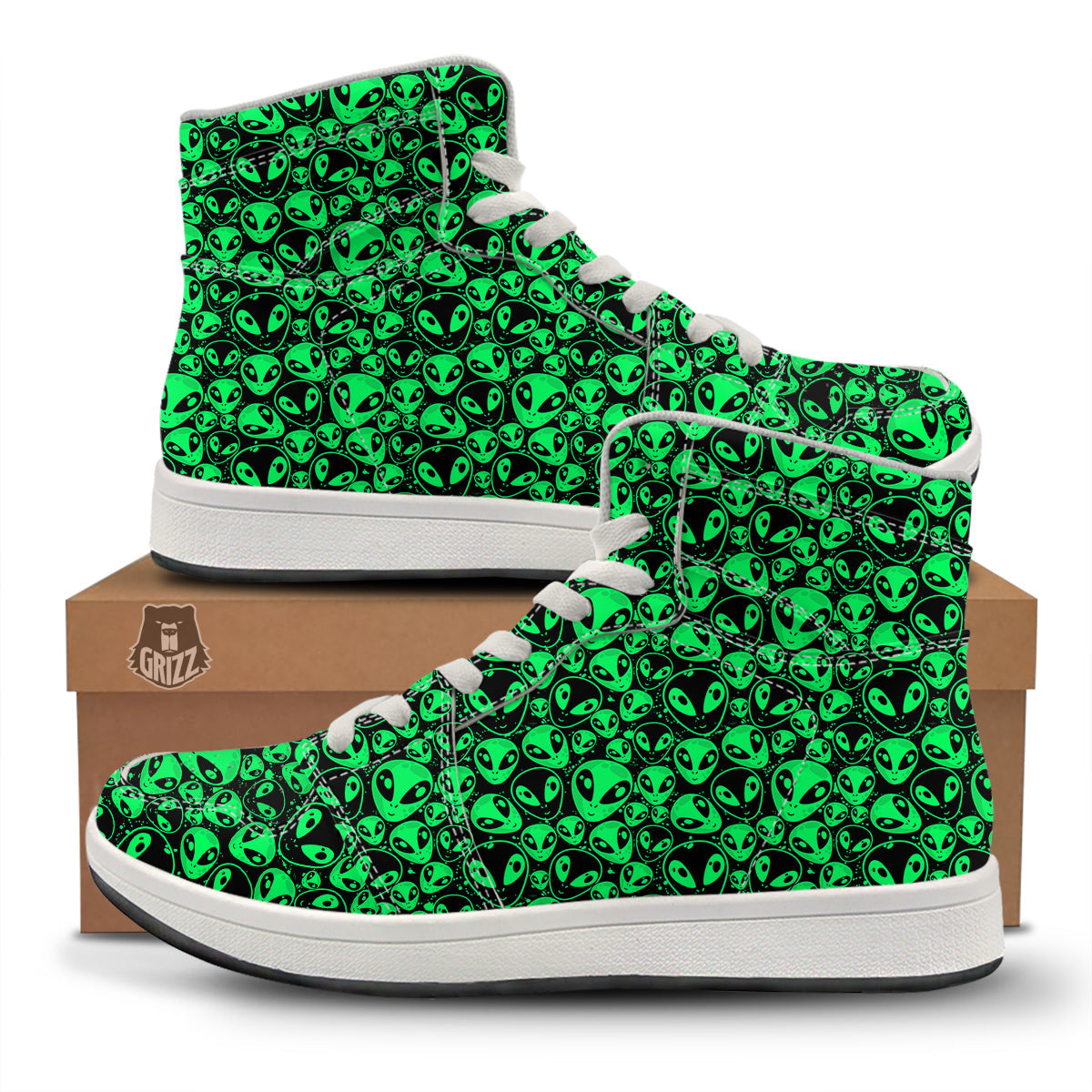 Cute Green Alien Print Pattern High Top Sneakers-grizzshop