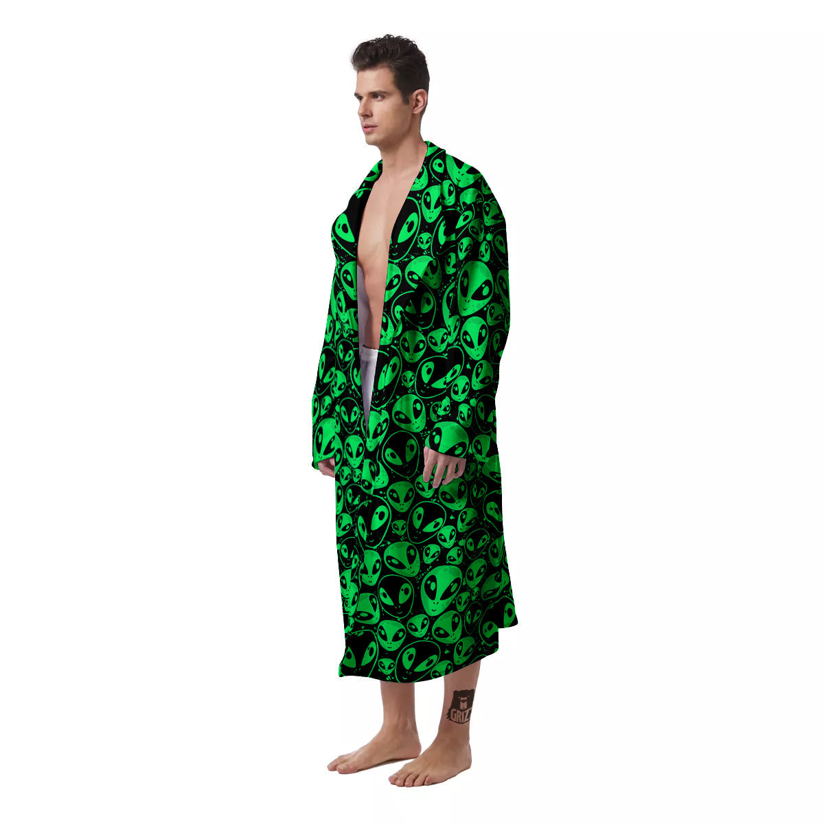 Cute Green Alien Print Pattern Men's Robe-grizzshop
