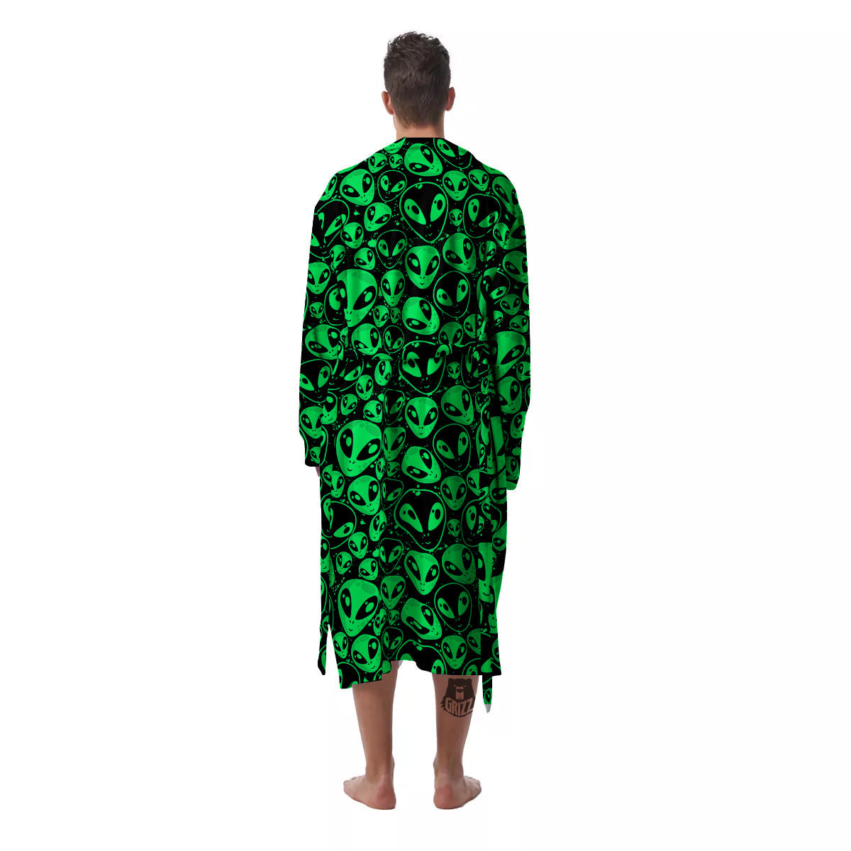 Cute Green Alien Print Pattern Men's Robe-grizzshop
