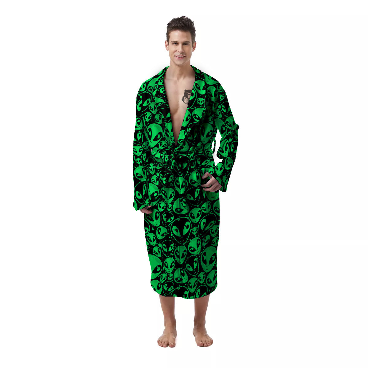Cute Green Alien Print Pattern Men's Robe-grizzshop