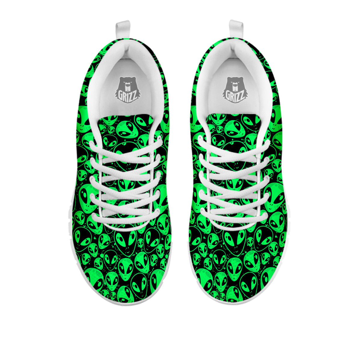 Cute Green Alien Print Pattern White Sneaker-grizzshop