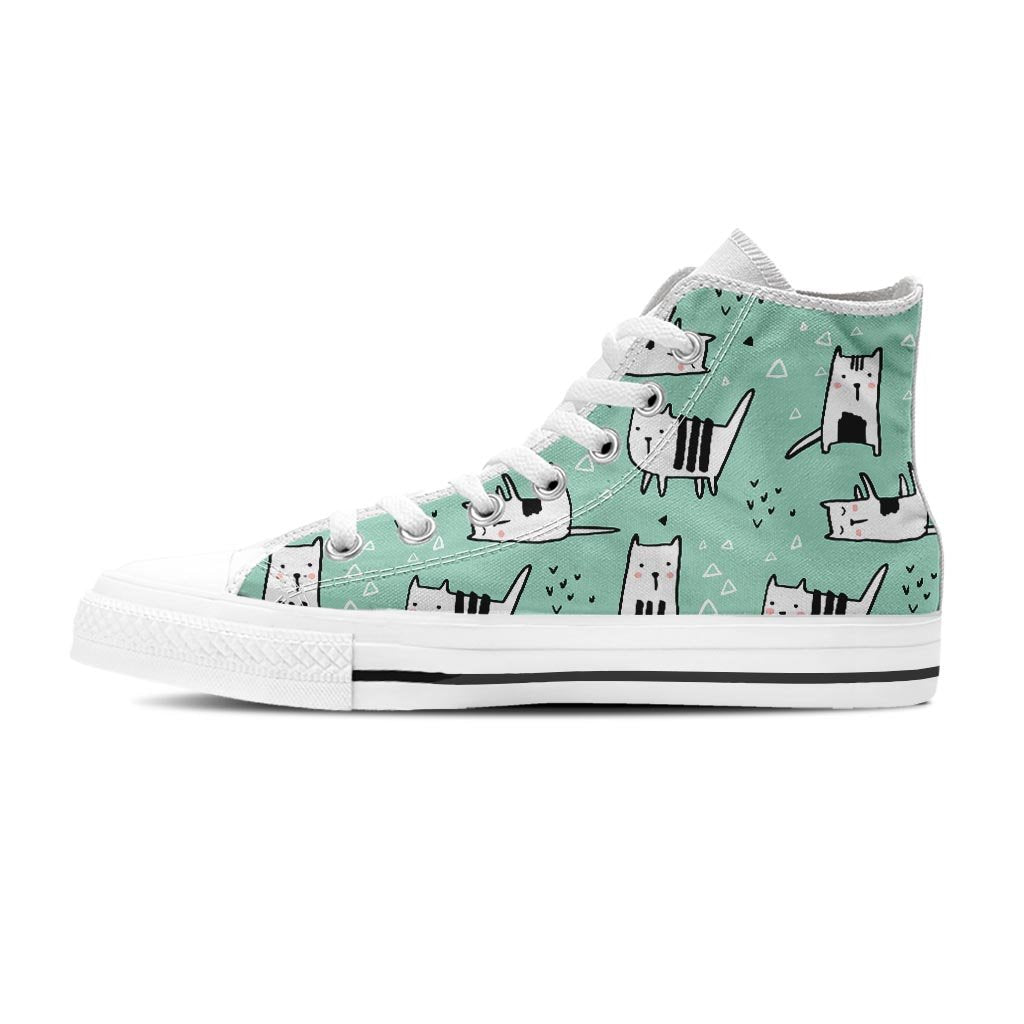 Cute Green Doodle Cat Print Women's High Top Shoes-grizzshop