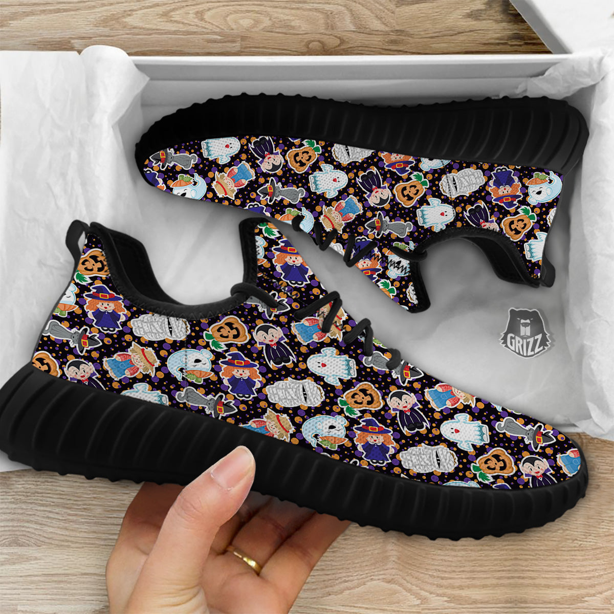 Cute Halloween Print Pattern Black Walking Shoes-grizzshop