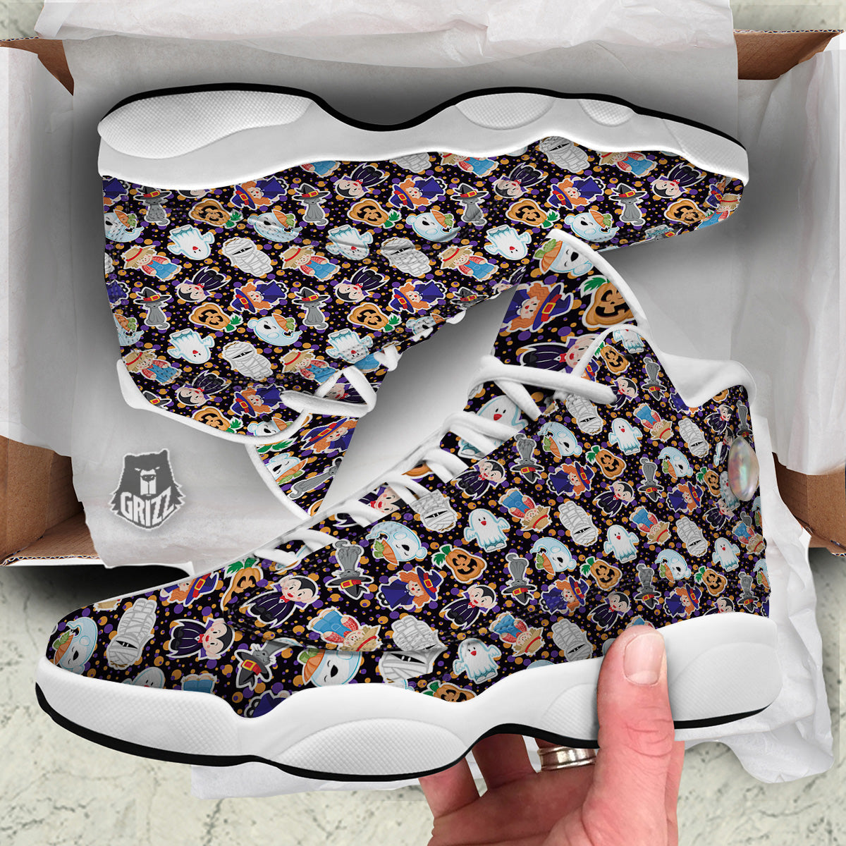 Cute Halloween Print Pattern White Basketball Shoes-grizzshop