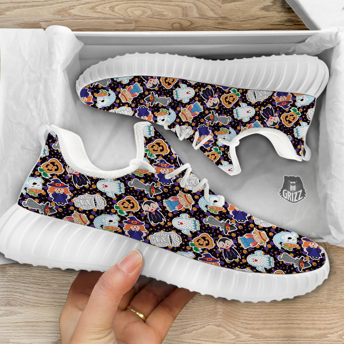 Cute Halloween Print Pattern White Walking Shoes-grizzshop