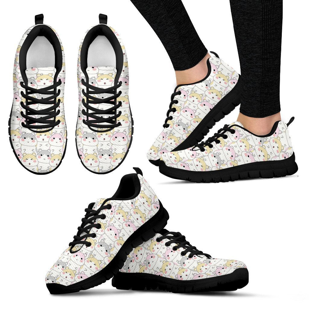 Cute Hamster Pattern Print Black Sneaker Shoes For Men Women-grizzshop