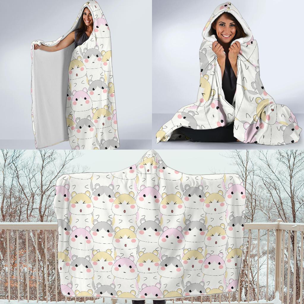 Cute Hamster Pattern Print Hooded Blanket-grizzshop