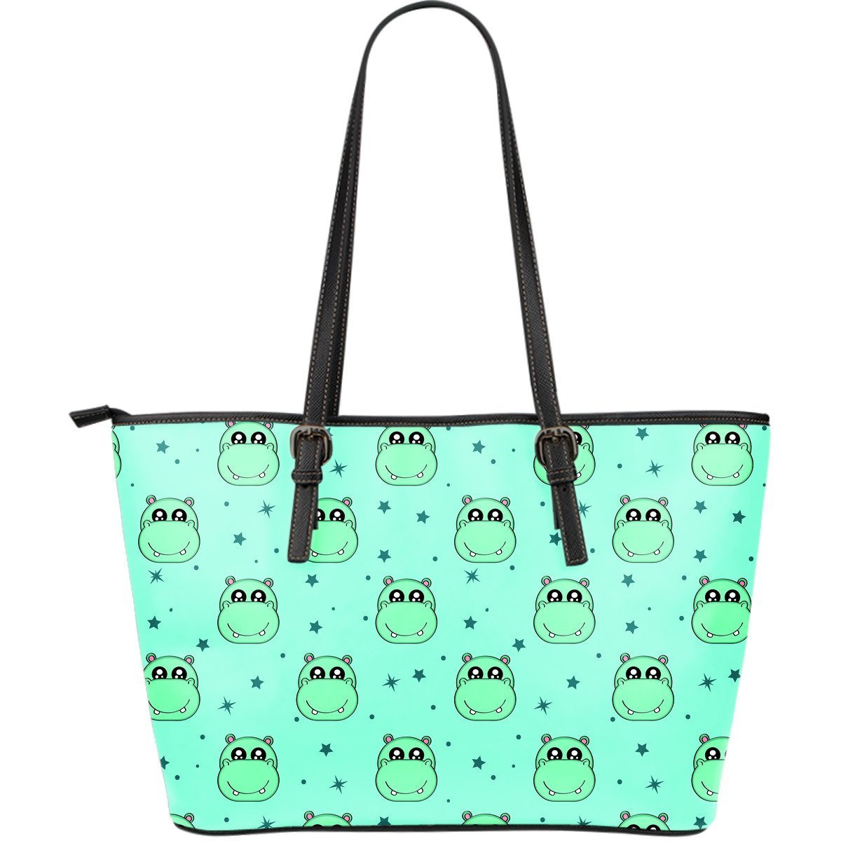 Cute Hippo Pattern Print Leather Tote Bag-grizzshop
