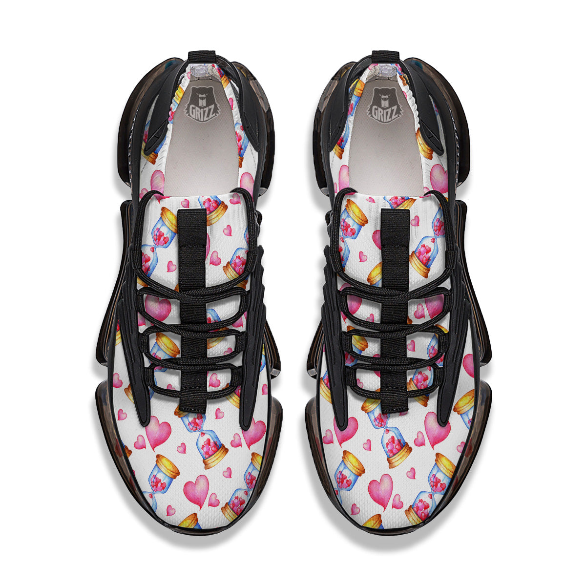 Cute Hourglass Hearts Print Pattern Black Gym Shoes-grizzshop