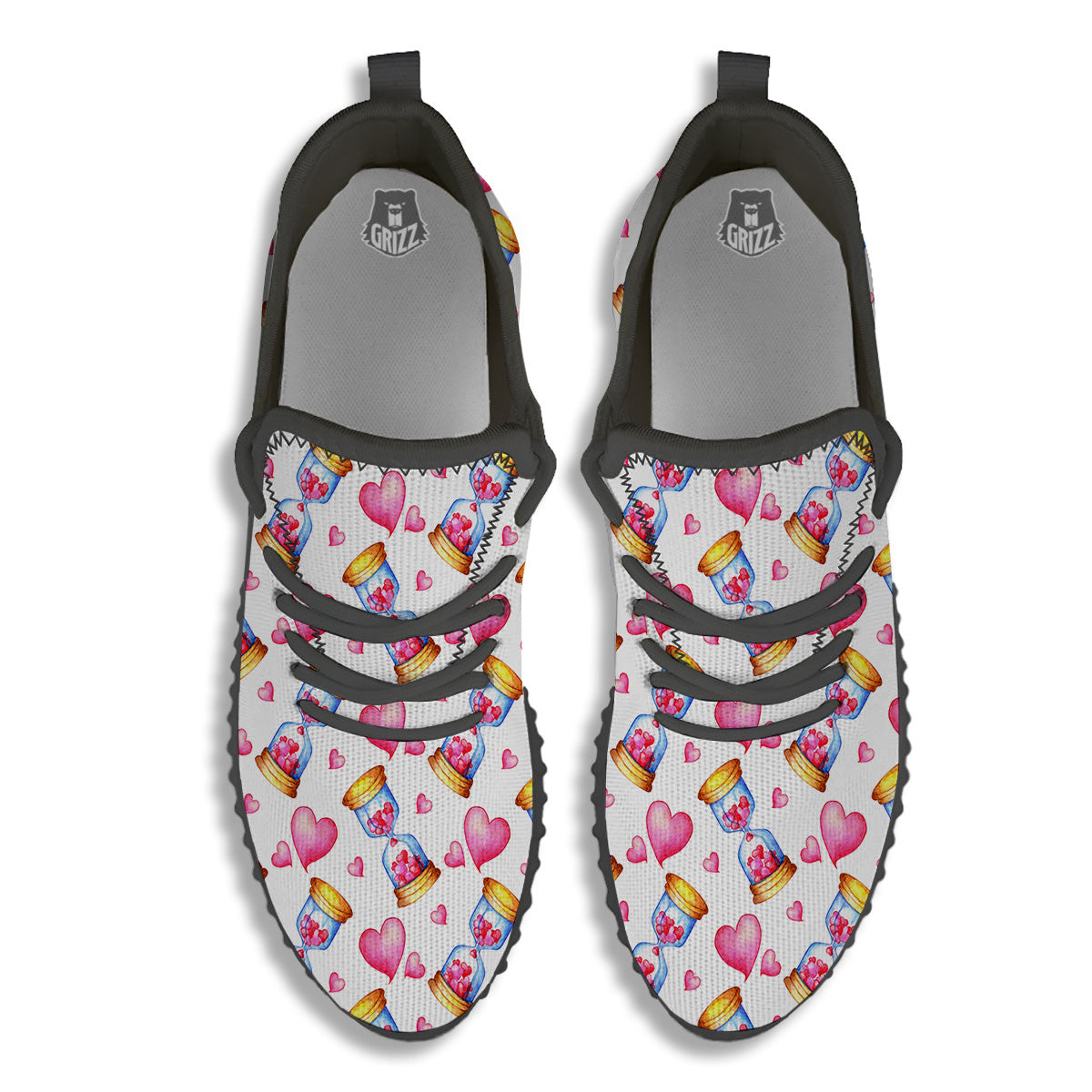 Cute Hourglass Hearts Print Pattern Black Walking Shoes-grizzshop