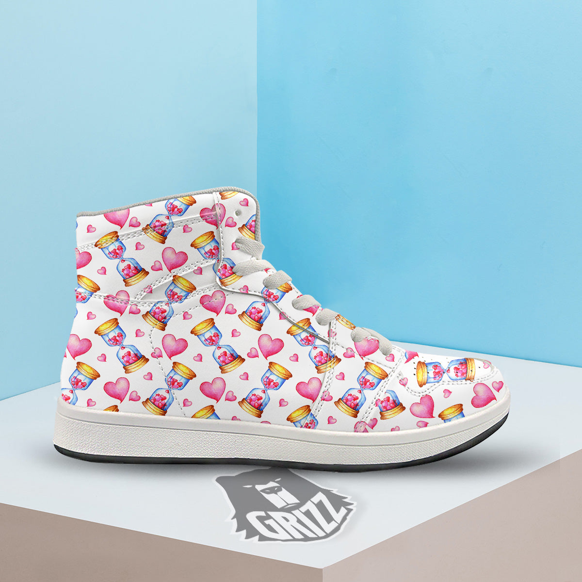 Cute Hourglass Hearts Print Pattern High Top Sneakers-grizzshop