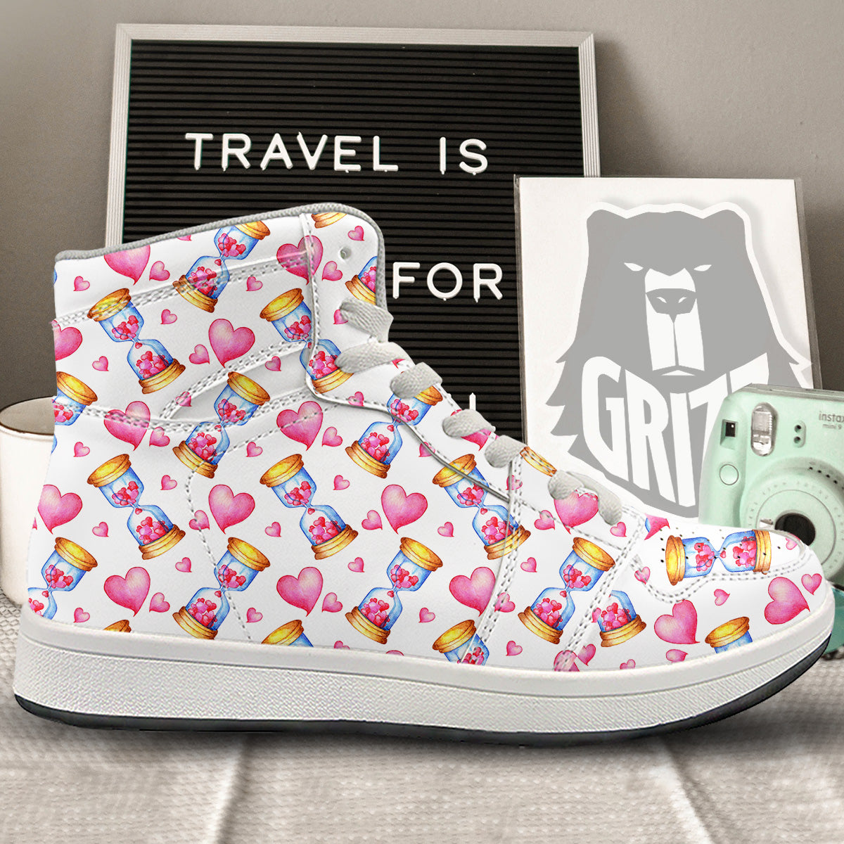 Cute Hourglass Hearts Print Pattern High Top Sneakers-grizzshop