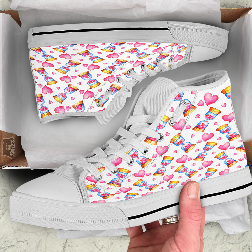 Cute Hourglass Hearts Print Pattern White High Top Shoes-grizzshop